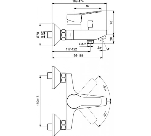 Смеситель для ванны Ideal Standard Entella BC236AA Хром