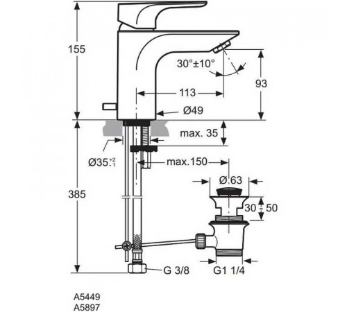 Смеситель для раковины Ideal Standard Strada A5449AA Хром