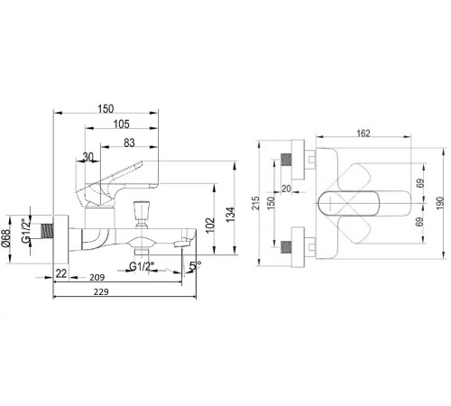 Смеситель для ванны Villeroy&Boch O.Novo TVT10400100061 Хром