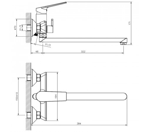 Смеситель для ванны Belz B533-7 B22533-7 универсальный Черный