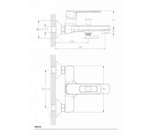 Смеситель для ванны Ceramicanova Linear 70019CH Хром