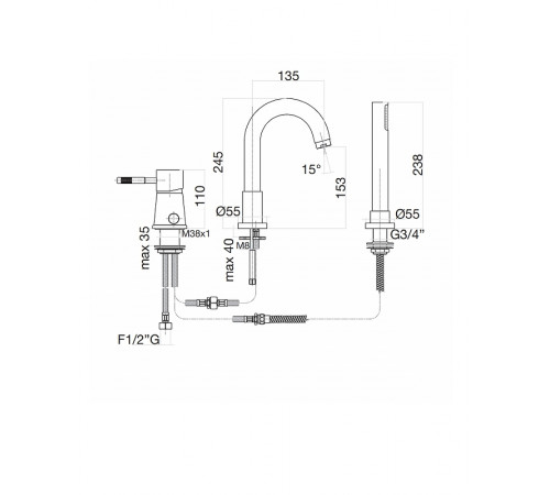 Смеситель на борт ванны Fiore Xenon 44CR5155 Хром