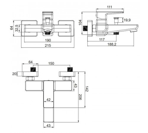 Смеситель для ванны Omnires Parma PM7430GR Графит