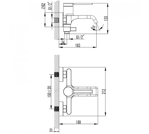 Смеситель для ванны AQUAme Asti AQM6412CR Хром