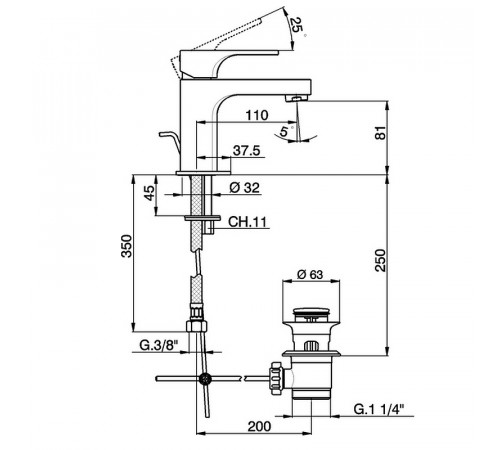 Смеситель для раковины Cisal Cubic CU00051121 Хром