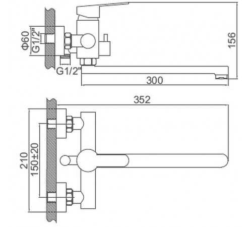 Смеситель для ванны Accoona H103 A71103 универсальный Нержавеющая сталь