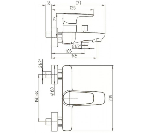 Смеситель для ванны Paini Parallel 47CR111LMKM Хром