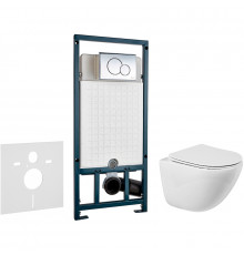 Комплект унитаза BelBagno Amanda BB051CHR+BB051SC с сиденьем Микролифт и инсталляцией WeltWasser WW Marberg 507 10000005949+10000005952 с клавишей смыва Хром глянцевый