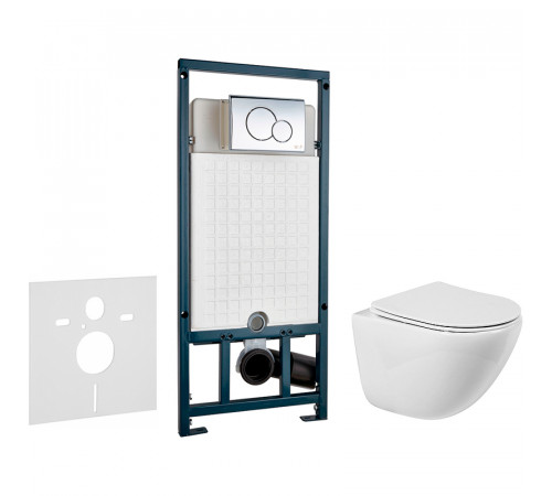 Комплект унитаза BelBagno Amanda BB051CHR+BB051SC с сиденьем Микролифт и инсталляцией WeltWasser WW Marberg 507 10000005949+10000005952 с клавишей смыва Хром глянцевый