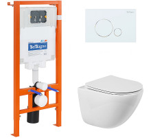 Комплект унитаза с инсталляцией BelBagno Amanda BB051CHR/BB051SC/BB002-80/BB014-SR-BIANCO с сиденьем Микролифт и Белой клавишей смыва
