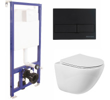 Комплект унитаза BelBagno Amanda BB051CHR+BB051SC с инсталляцией Berges Novum L5 040215 с сиденьем Микролифт и Черной матовой клавишей смыва