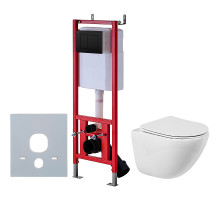 Комплект унитаза BelBagno Amanda BB051CHR+BB051SC с инсталляцией D&K DI8540116 с сиденьем Микролифт и Черной клавишей смыва