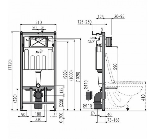 Комплект унитаза BelBagno Amanda BB051CHR+BB051SC с инсталляцией Alcaplast Sadromodul AM101/1120-3:1 RU M71-0001 с сиденьем Микролифт и клавишей смыва Хром