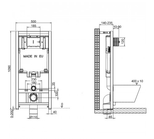 Комплект унитаза BelBagno Amanda BB051CHR+BB051SC с сиденьем Микролифт и инсталляцией Jacob Delafon E29025-NF+E4316-CP с клавишей смыва Хром