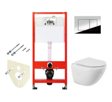 Комплект унитаза BelBagno Amanda BB051CHR+BB051SC с инсталляцией Tece Profil 9400412 с сиденьем Микролифт и клавишей смыва Хром глянцевый