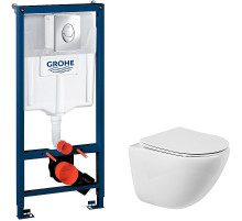 Комплект унитаза BelBagno Amanda BB051CHR+BB051SC с инсталляцией Grohe Rapid SL 38721001 с сиденьем Микролифт и клавишей смыва Хром
