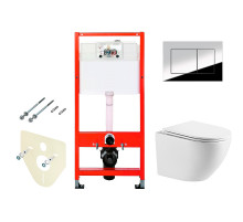 Комплект унитаза WellWant Aura WWU01121WK с инсталляцией Tece Profil 9400412 с сиденьем Микролифт и клавишей смыва Хром глянцевый