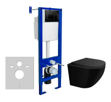 Комплект унитаза WellWant Aura WWU01122B с инсталляцией Berges Atom 410 040332 с сиденьем Микролифт и Черной матовой клавишей смыва