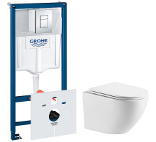 Комплект унитаза WellWant Aura WWU01121WK с инсталляцией Grohe Rapid SL 38775001 с сиденьем Микролифт и клавишей смыва Хром
