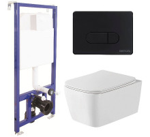 Комплект унитаза WellWant Tesoro WWU01111W с инсталляцией Berges Wasserhaus Novum D5 040235 с сиденьем Микролифт и Черной клавишей смыва