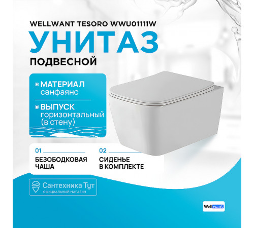 Комплект унитаза WellWant Tesoro WWU01111W с инсталляцией Berges Wasserhaus Atom 410 040332 с сиденьем Микролифт и Черной клавишей смыва