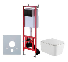 Комплект унитаза WellWant Tesoro WWU01111W с инсталляцией D&K DI8540116 с сиденьем Микролифт и Черной клавишей смыва
