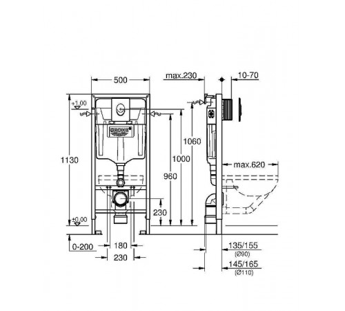 Комплект унитаза WellWant Tesoro WWU01111W с инсталляцией Grohe Rapid SL 38721001 с сиденьем Микролифт и клавишей смыва Хром