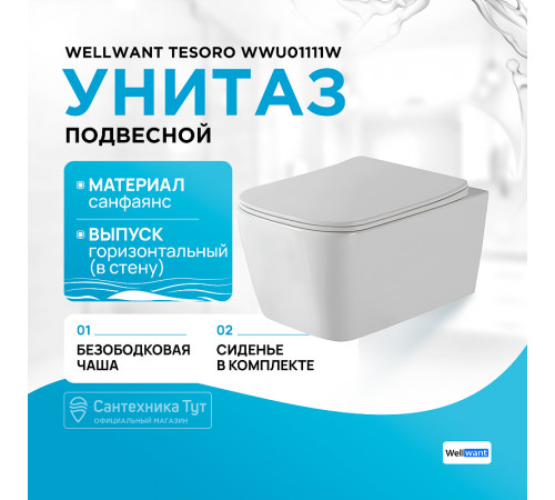 Унитаз WellWant Tesoro WWU01111W подвесной с сиденьем Микролифт