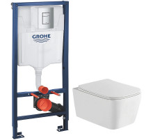 Комплект унитаза WellWant Tesoro WWU01111W с инсталляцией Grohe Rapid SL 38772001 с сиденьем Микролифт и клавишей смыва Хром