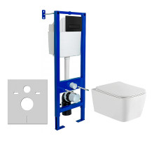 Комплект унитаза WellWant Tesoro WWU01111W с инсталляцией Berges Atom 410 040340 с сиденьем Микролифт и Черной матовой клавишей смыва