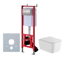 Комплект унитаза WellWant Tesoro WWU01111W с инсталляцией D&K DI8140116 с сиденьем Микролифт и клавишей смыва Хром