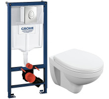 Комплект унитаза Cersanit Delfi TPL S-MZ-DELFI-PL с инсталляцией Grohe Rapid SL 38721001 с сиденьем Микролифт и клавишей смыва Хром