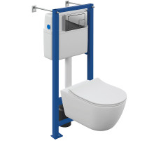 Комплект унитаза Cersanit Nature Oval CO DPL EO slim LP с инсталляцией Vector 64576 с сиденьем Микролифт с клавишей смыва Хром глянцевый
