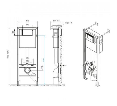 Комплект унитаза Cersanit Sreet Fusion Vortex DPL EO Slim с инсталляцией Vector 64578 с сиденьем Микролифт и клавишей смыва Хром глянцевый