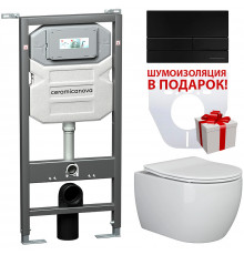 Комплект унитаза с инсталляцией Ceramicanova Play CN3001_1002B_1000 с сиденьем Микролифт и Черной матовой клавишей смыва