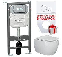 Комплект унитаза с инсталляцией Ceramicanova Play CN3001_1001W_1000 с сиденьем Микролифт и Белой клавишей смыва