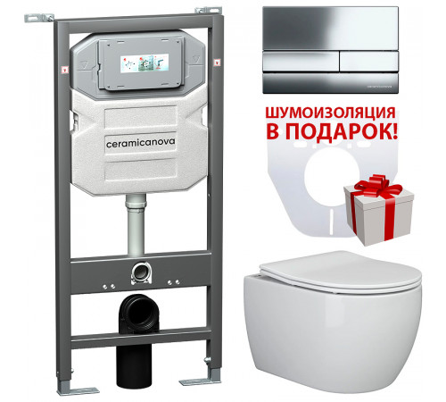 Комплект унитаза с инсталляцией Ceramicanova Play CN3001_1002CH_1000 с сиденьем Микролифт и клавишей смыва Хром