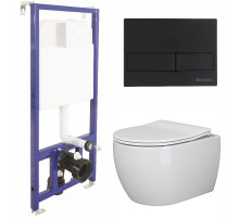 Комплект унитаза Ceramicanova Play CN3001 с инсталляцией Berges Novum L5 040215 с сиденьем Микролифт и Черной матовой клавишей смыва