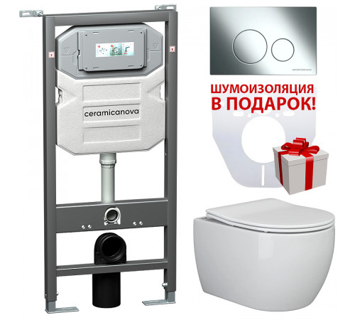 Комплект унитаза с инсталляцией Ceramicanova Play CN3001_1001CH_1000 с сиденьем Микролифт и клавишей смыва Хром