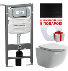 Комплект унитаза с инсталляцией Ceramicanova Forma CN3009_1002B_1000 с сиденьем Микролифт и Черной матовой клавишей смыва