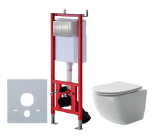 Комплект унитаза Ceramicanova Forma CN3009 с инсталляцией D&K DI8140116 с сиденьем Микролифт и клавишей смыва Хром