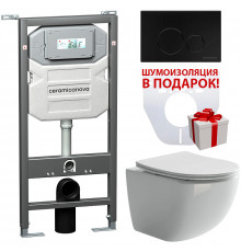 Комплект унитаза с инсталляцией Ceramicanova Forma CN3009_1001B_1000 с сиденьем Микролифт и Черной матовой клавишей смыва