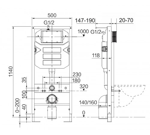 Комплект унитаза с инсталляцией Ceramicanova Metric CN3007_1002W_1000 с сиденьем Микролифт и Белой клавишей смыва