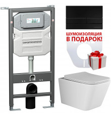 Комплект унитаза с инсталляцией Ceramicanova Metric CN3007_1002B_1000 с сиденьем Микролифт и Черной матовой клавишей смыва