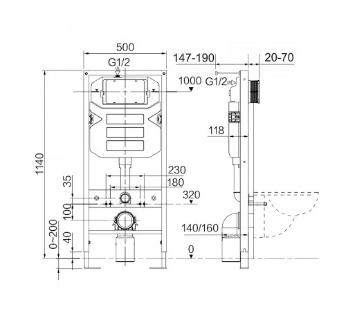 Комплект унитаза с инсталляцией Ceramicanova Metric CN3007_1001M_1000 с сиденьем Микролифт и клавишей смыва Хром матовый