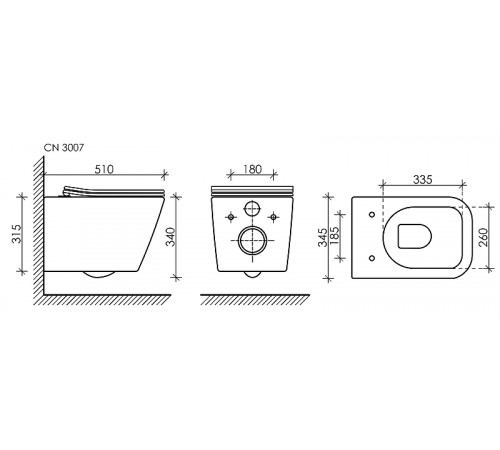 Комплект унитаза с инсталляцией Ceramicanova Metric CN3007_1002W_1000 с сиденьем Микролифт и Белой клавишей смыва