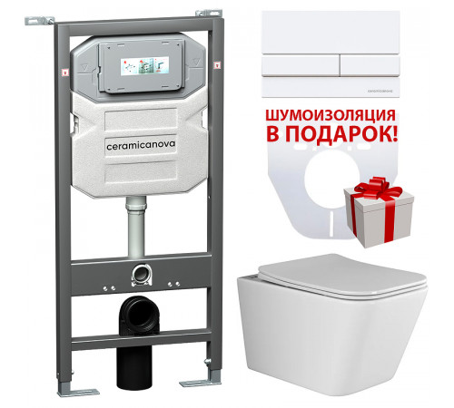 Комплект унитаза с инсталляцией Ceramicanova Metric CN3007_1002W_1000 с сиденьем Микролифт и Белой клавишей смыва