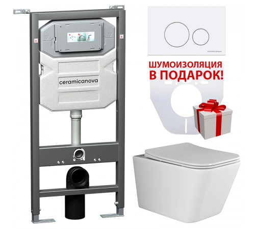 Комплект унитаза с инсталляцией Ceramicanova Metric CN3007_1001W_1000 с сиденьем Микролифт и Белой клавишей смыва