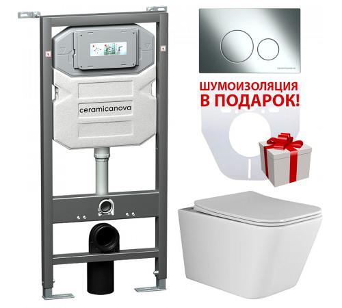 Комплект унитаза с инсталляцией Ceramicanova Metric CN3007_1001CH_1000 с сиденьем Микролифт и клавишей смыва Хром