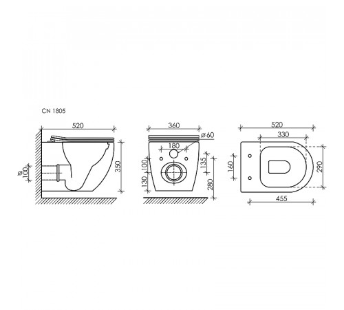 Унитаз Ceramicanova Mia Rimless CN1805 подвесной с сиденьем Микролифт